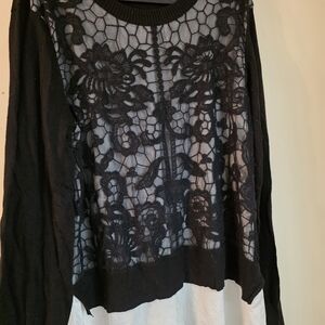 Simply Vera Vera Wang Black Floral Lace Front Crew Neck Sweater